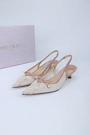 Okify Jimmy Choo White And Nude Mesh Slingback 4.5cm - 1