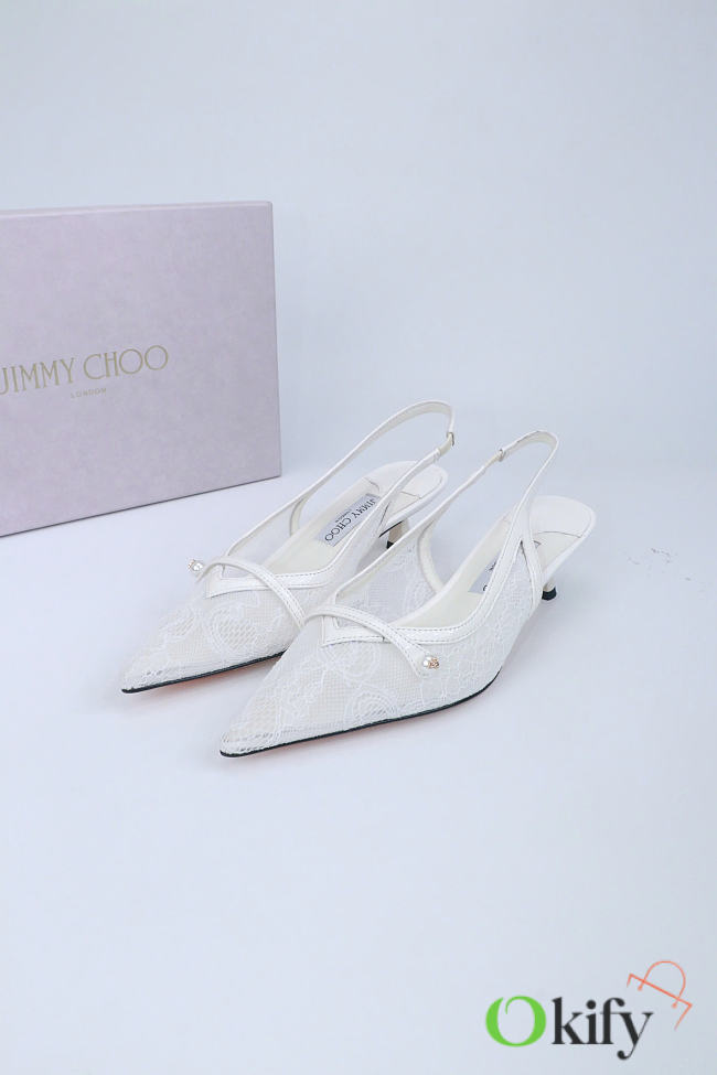 Okify Jimmy Choo White Mesh Slingback 4.5cm - 1