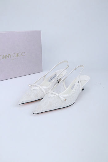 Okify Jimmy Choo White Mesh Slingback 4.5cm