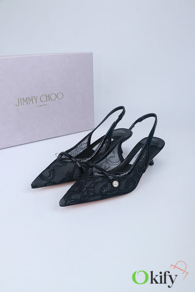 Okify Jimmy Choo Black Mesh Slingback 4.5cm - 1