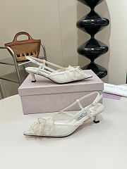 Okify Jimmy Choo Beige Flower Mesh Slingback 5cm - 5