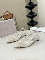 Okify Jimmy Choo Beige Flower Mesh Slingback 5cm - 4