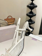 Okify Jimmy Choo Beige Flower Mesh Slingback 5cm - 6