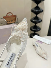 Okify Jimmy Choo Beige Flower Mesh Slingback 5cm - 2