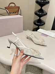 Okify Jimmy Choo Beige Flower Mesh Slingback 5cm - 3
