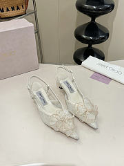 Okify Jimmy Choo Beige Flower Mesh Slingback 5cm - 1