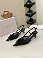 Okify Jimmy Choo Black Flower Mesh Slingback 5cm - 5