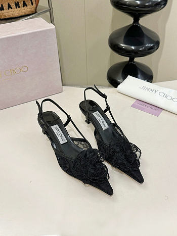 Okify Jimmy Choo Black Flower Mesh Slingback 5cm