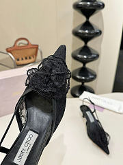 Okify Jimmy Choo Black Flower Mesh Slingback 5cm - 2