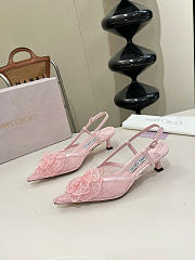 Okify Jimmy Choo Pink Flower Mesh Slingback 5cm - 4