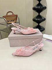 Okify Jimmy Choo Pink Flower Mesh Slingback 5cm - 3