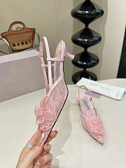Okify Jimmy Choo Pink Flower Mesh Slingback 5cm - 2