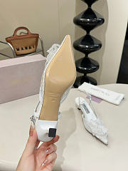 Okify Jimmy Choo White Flower Mesh Slingback 5cm - 6