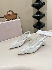 Okify Jimmy Choo White Flower Mesh Slingback 5cm - 3