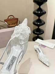 Okify Jimmy Choo White Flower Mesh Slingback 5cm - 2