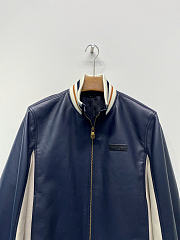 Okify Louis Vuitton Men Dark Blue Leather Jacket (has big size) - 6