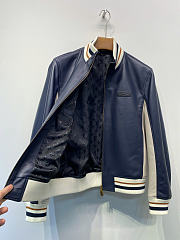 Okify Louis Vuitton Men Dark Blue Leather Jacket (has big size) - 4