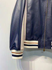 Okify Louis Vuitton Men Dark Blue Leather Jacket (has big size) - 3