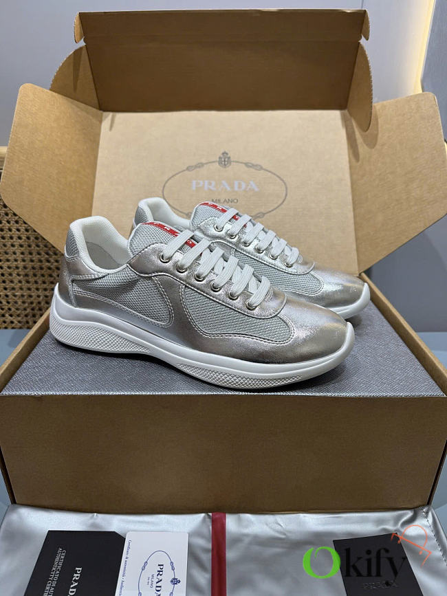 Okify Prada America Cup Silver Men Sneakers (has big size) - 1