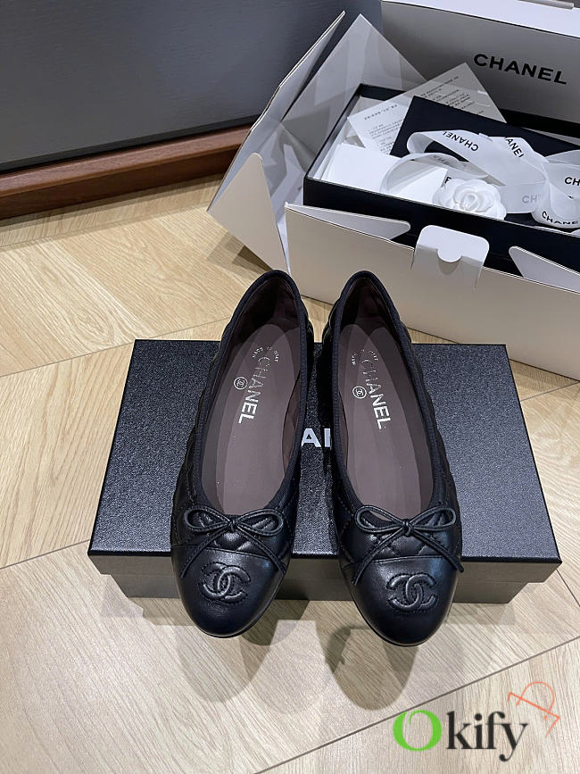 Okify CC Black Quilted Ballet Shoes - 1
