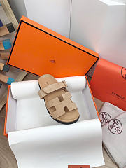 Okify Hermes Beige Suede Sandals Unisex (has big size) - 4
