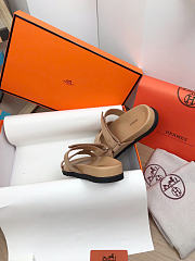 Okify Hermes Beige Suede Sandals Unisex (has big size) - 3