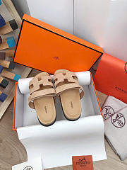 Okify Hermes Beige Suede Sandals Unisex (has big size) - 5