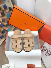 Okify Hermes Beige Suede Sandals Unisex (has big size) - 1