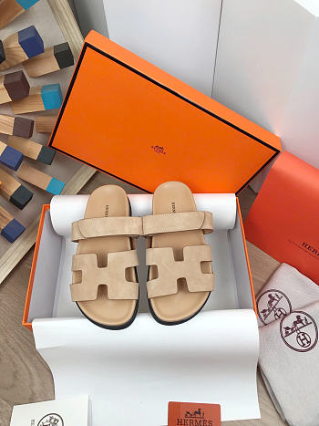 Okify Hermes Beige Suede Sandals Unisex (has big size)