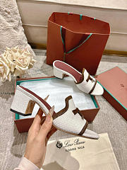 Okify Loro Piana Women White Linen High Platform Sandals (has big size) - 6