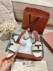Okify Loro Piana Women White Linen High Platform Sandals (has big size) - 5