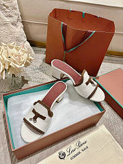 Okify Loro Piana Women White Linen High Platform Sandals (has big size) - 2