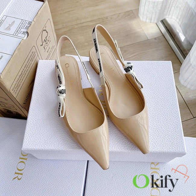 Okify Dior Beige Patent Slingback Flat  - 1