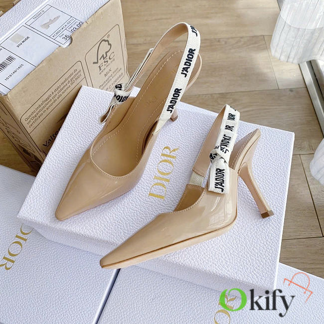 Okify Dior Beige Patent Slingback 10cm - 1