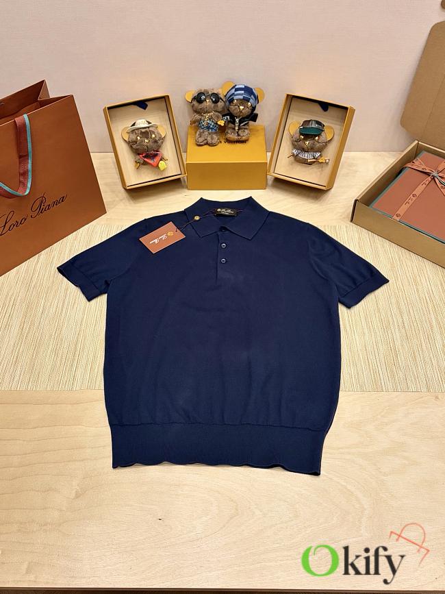 Okify Loro Piana Dark Blue Men Polo Shirt - 1