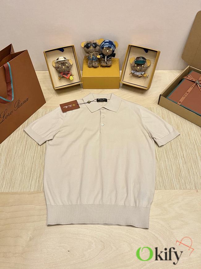 Okify Loro Piana Beige Men Polo Shirt - 1