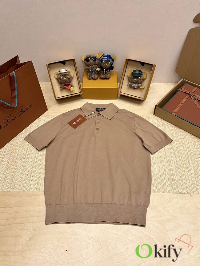 Okify Loro Piana Brown Men Polo Shirt - 1