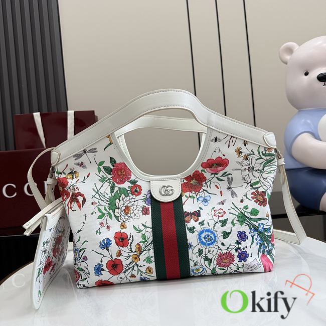 Okify Gucci Giglio Flora Small Tote Bag White 860845 25x20x15cm - 1