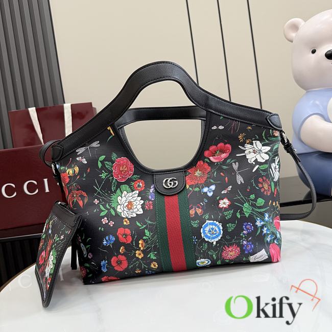 Okify Gucci Giglio Flora Small Tote Bag Black 860845 25x20x15cm - 1