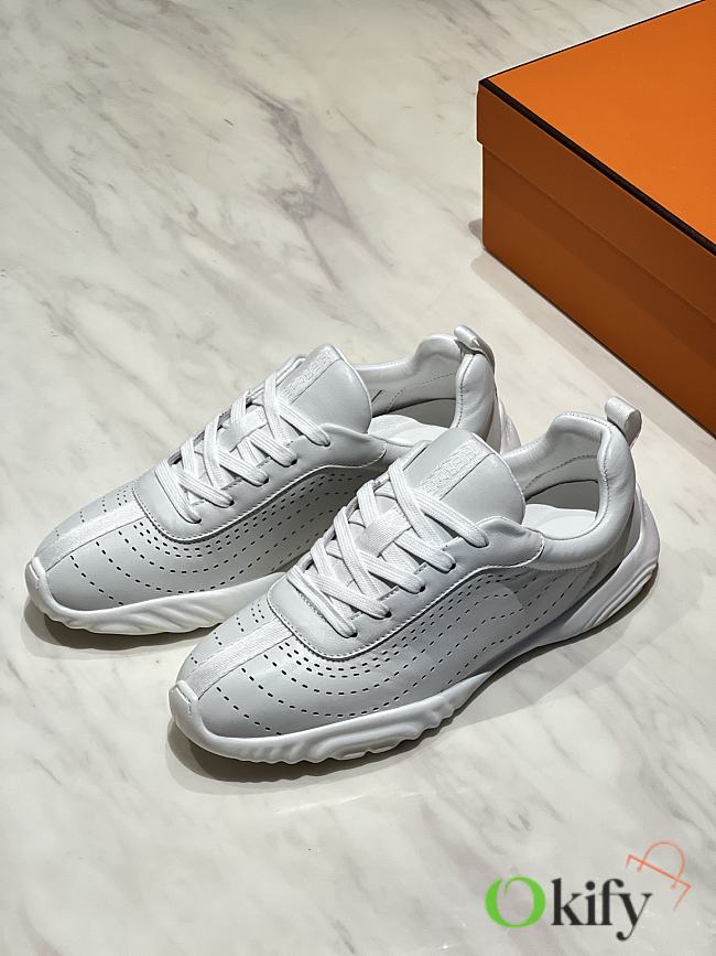Okify Hermes White Breathable Perforated Sneakers Women Sneakers  - 1