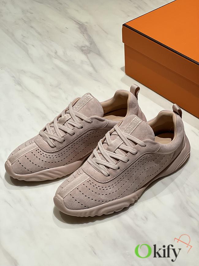 Okify Hermes Pink Breathable Perforated Sneakers Women Sneakers  - 1