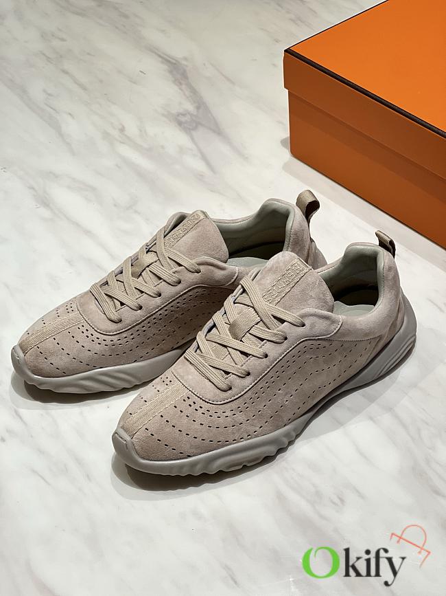 Okify Hermes Beige Breathable Perforated Sneakers Women Sneakers  - 1