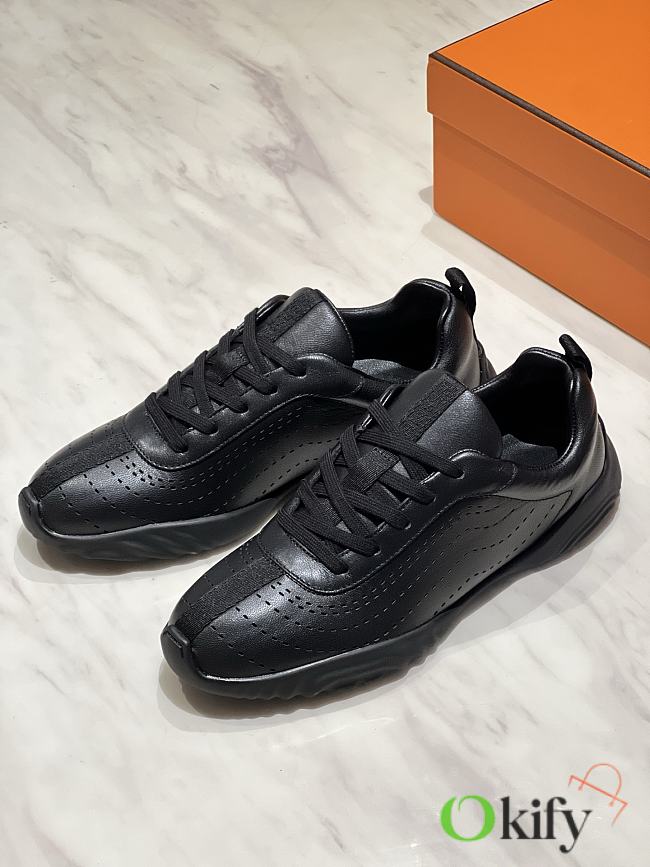 Okify Hermes Black Breathable Perforated Sneakers Women Sneakers  - 1