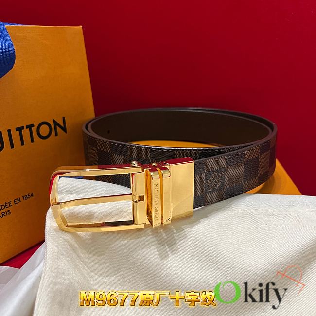 Okify Louis Vuitton Brown Damier Belt Gold/Silver Hardware 3.5cm - 1