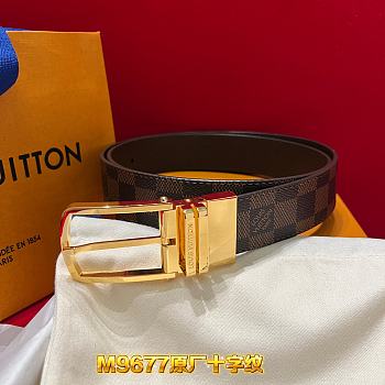 Okify Louis Vuitton Brown Damier Belt Gold/Silver Hardware 3.5cm