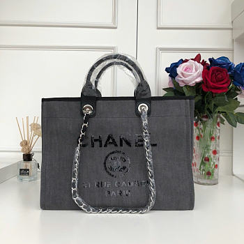 Okify CC Shopping Bag Gray Canvas and Sequins A66941 38cm
