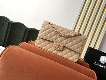 Okify CC Classic Flap Bag Beige Caviar Gold Hardware 25cm