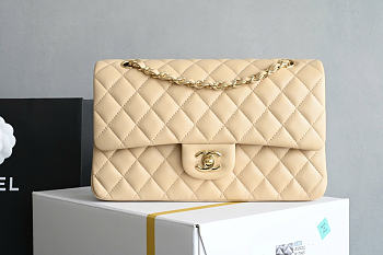 Okify CC Classic Flap Bag Beige Lambskin Gold Hardware 25cm