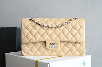 Okify CC Classic Flap Bag Beige Lambskin Silver Hardware 25cm