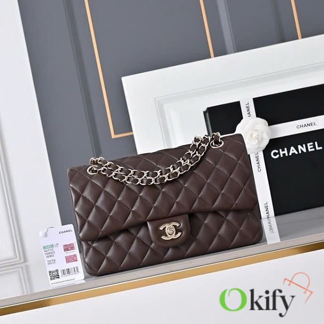 Okify CC Classic Flap Bag Dark Brown Lambskin Silver Hardware 25cm - 1